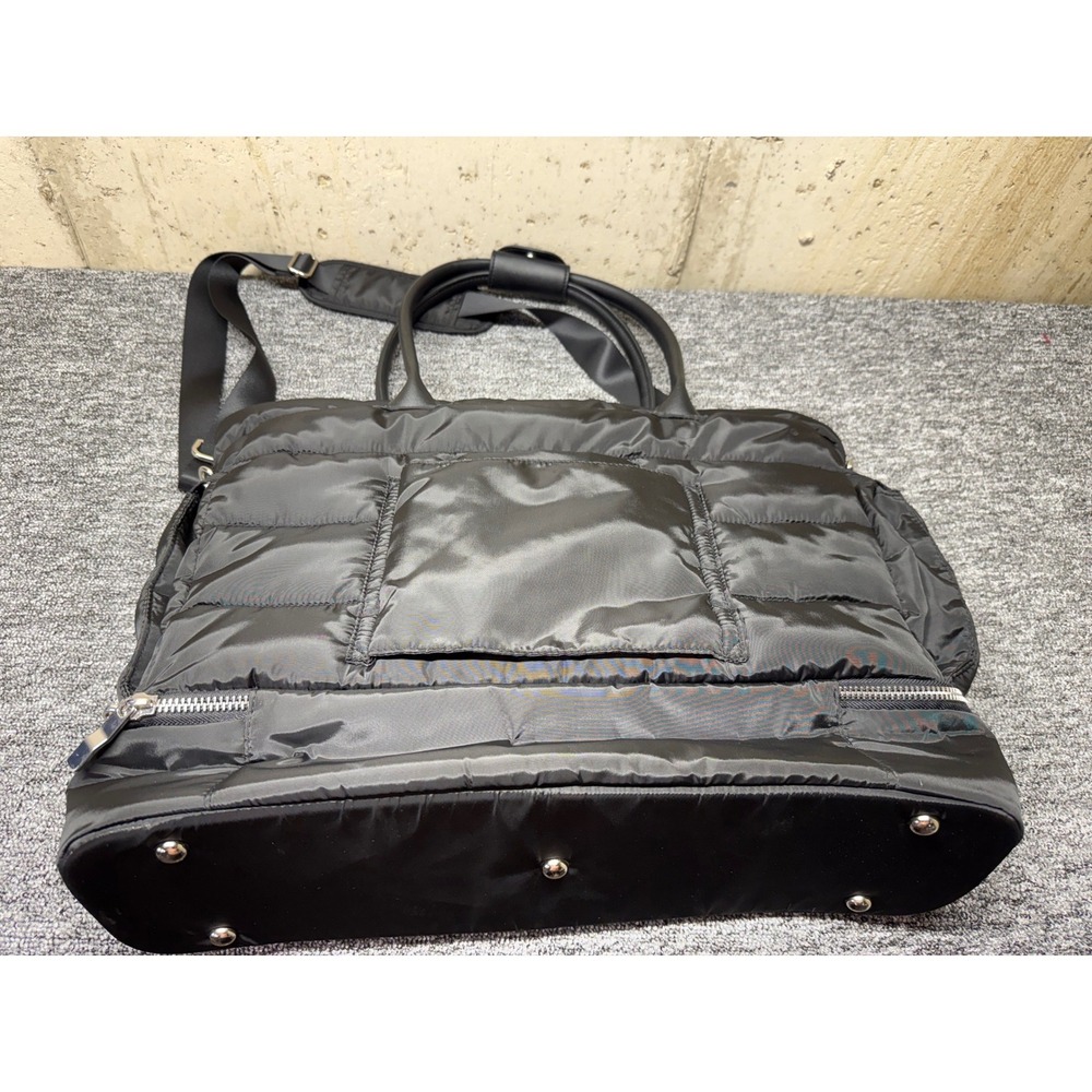 Black Quilted Puffer Tote Bag Weekender Crossbody with Trolley Sleeve Travel Bag - Picture 3 of 10